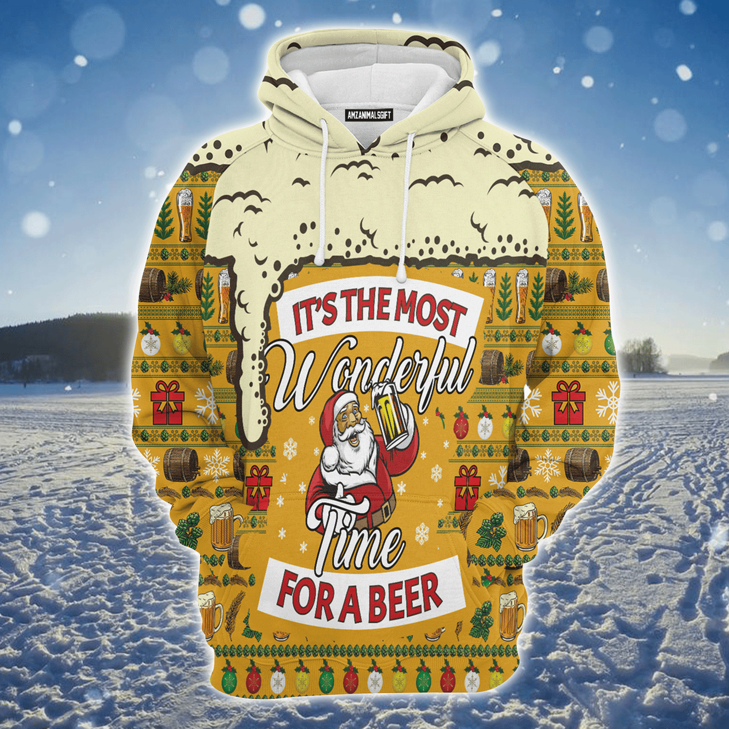 Santa & Beer Premium Christmas Hoodie, Christmas Most Wonderful Time For Beer Unisex Hoodie For Men & Women - Perfect Gift For Christmas, Beer Lover