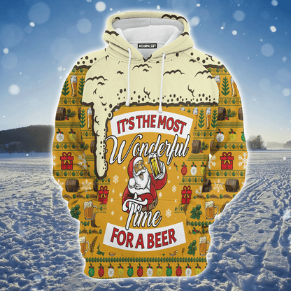 Santa & Beer Premium Christmas Hoodie, Christmas Most Wonderful Time For Beer Unisex Hoodie For Men & Women - Perfect Gift For Christmas, Beer Lover