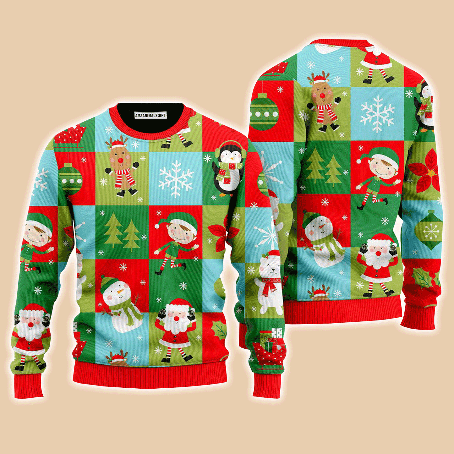 Santa & Snowman Sweater Christmas Holiday Pattern, Ugly Sweater For Men & Women, Perfect Outfit For Christmas New Year Autumn Winter