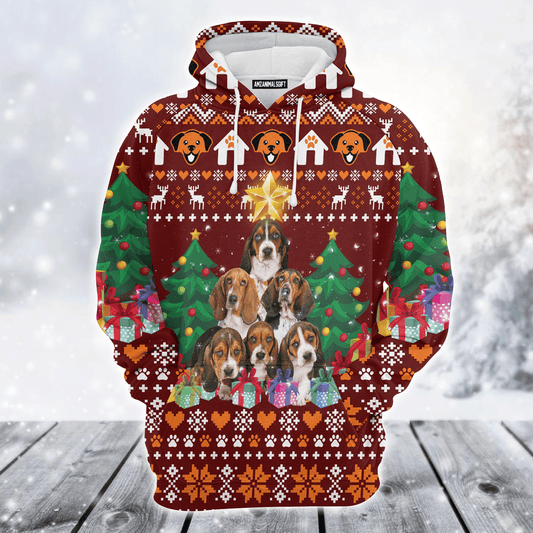 Basset Hound Premium Christmas Hoodie, Basset Hound Pine Tree Christmas Unisex Hoodie For Men & Women - Perfect Gift For Christmas, Friends, Family