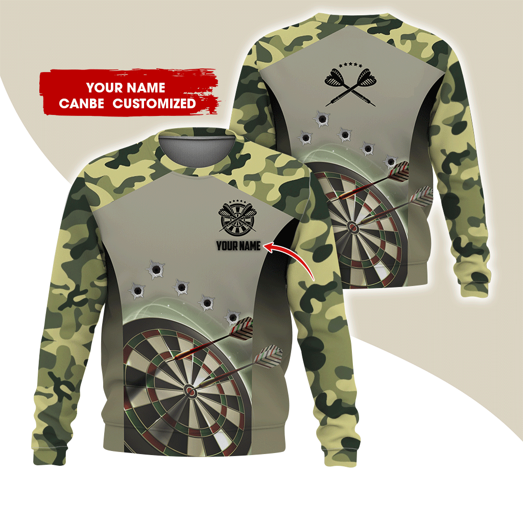 Customized Name Darts Sweatshirt, Bullet Hole & Camo Pattern Darts Shirts For Men & Women - Gift For Darts Lovers, Friend, Family