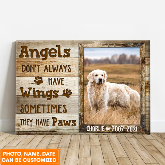 Personalized Pet Photo Gifts, Custom Canvas Prints Memorial Pet Photo Gift Angels don’t always have wings, Perfect Gift For Dog Lovers, Friends, Family