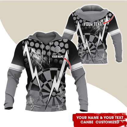 Personalized Lightning & Stars Darts Premium Hoodie, Customized Name & Text Darts Hoodie, Perfect Gift For Darts Lovers, Darts Player