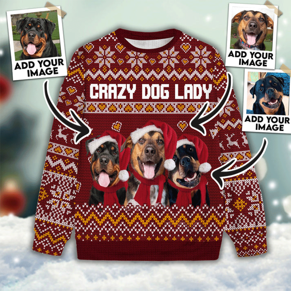 Custom Pet Sweater - Personalized Dog Photo Ugly Sweater, Funny Sweater Crazy Dog Lady Rosewood Color, Perfect Gift For Dog Lovers, Friend, Family