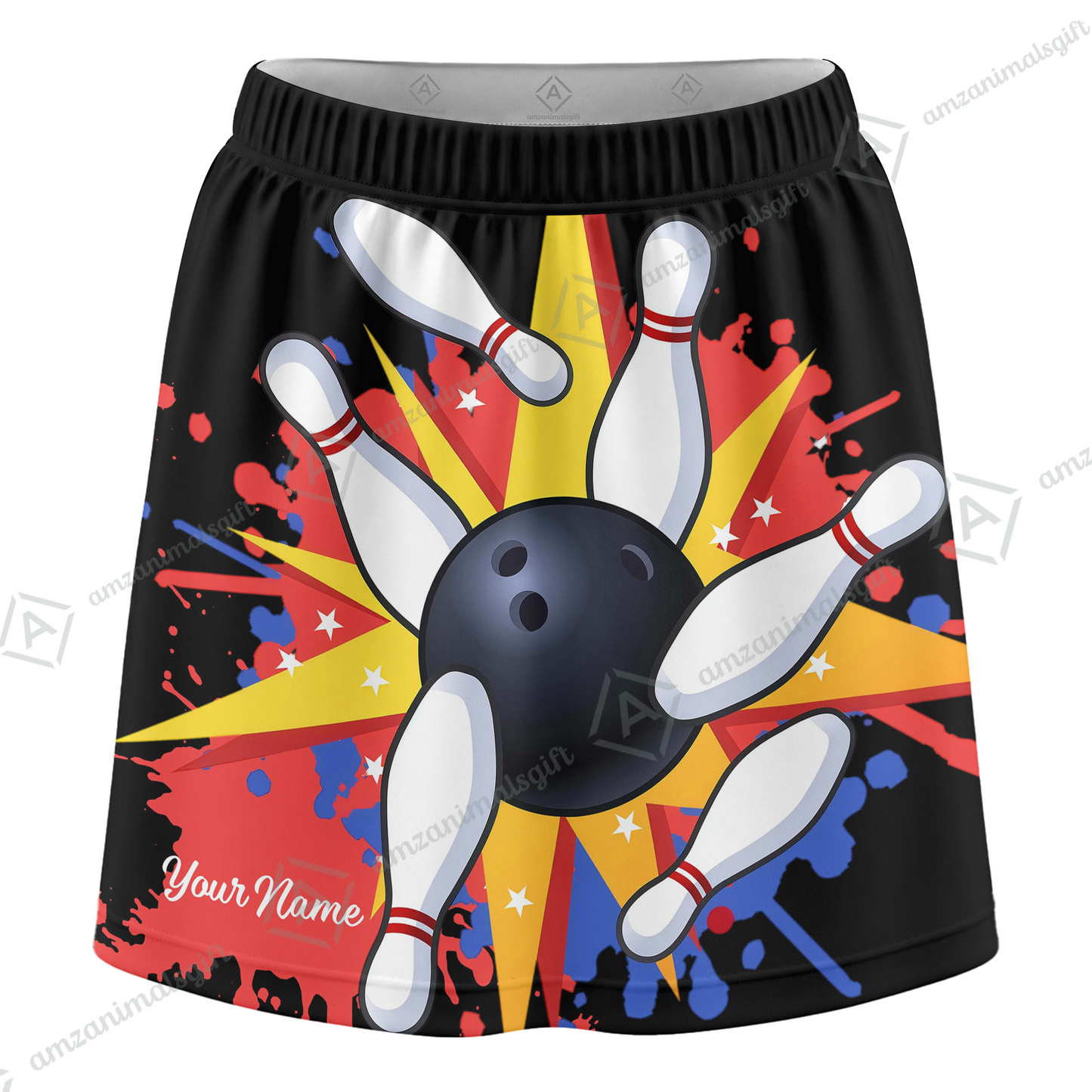 Customized Bowling Trouser Skirts With Shorts Underneath, Bowling Colorful Ink Splatter With Pockets