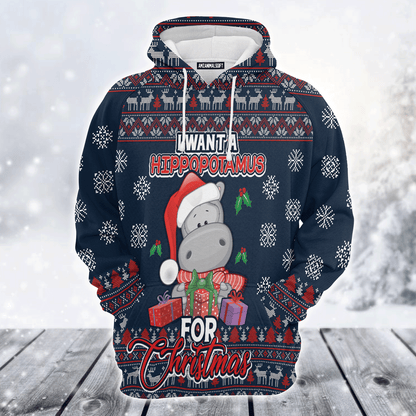 Hippopotamus Premium Christmas Hoodie, I Want A Hippopotamus For Christmas Unisex Hoodie For Men & Women - Perfect Gift For Christmas, Family, Hippopotamus Lover