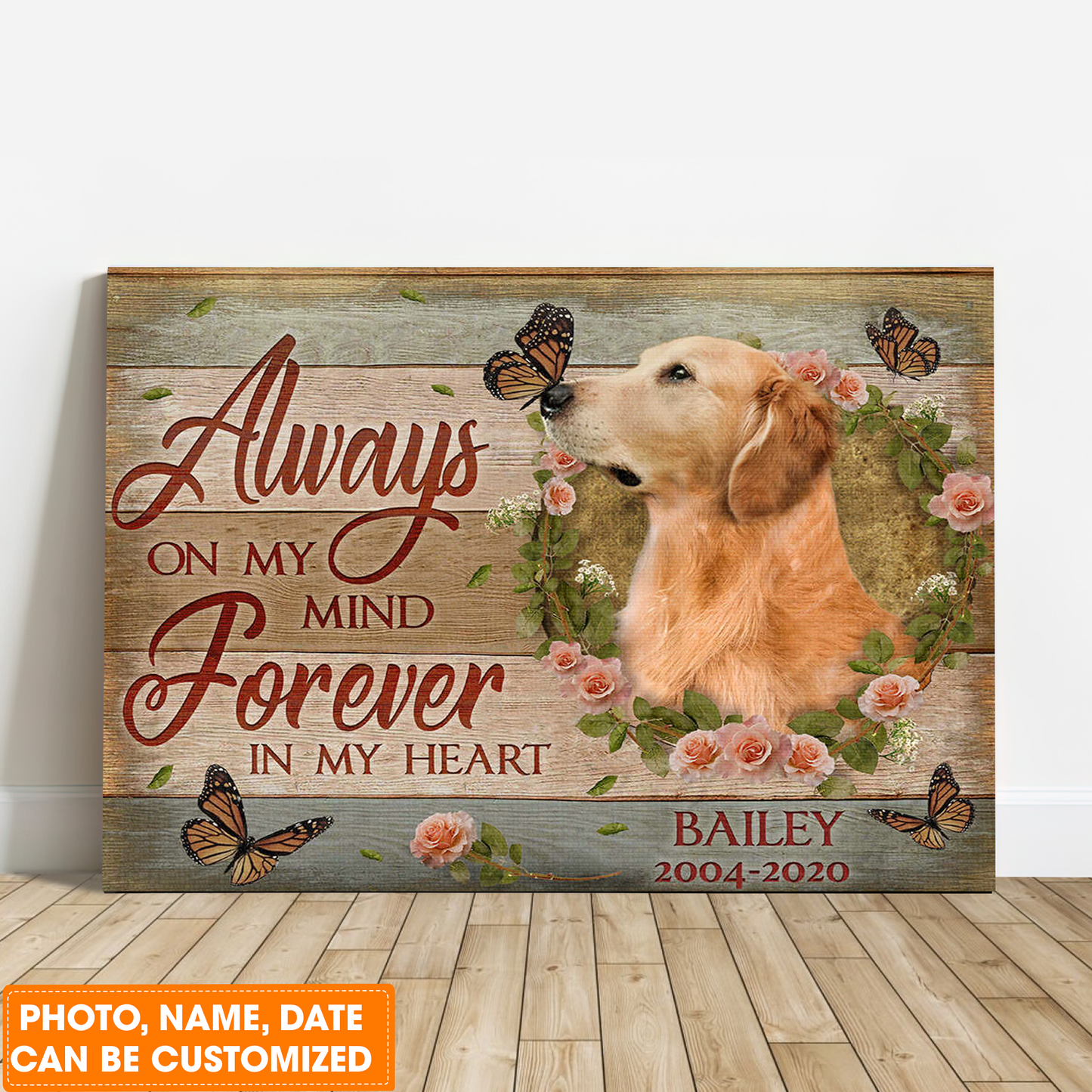 Personalized Dog Landscape Canvas, Custom Photo Of Your Pet, Always On My Mind Forever In My Heart Canvas, Perfect Gift For Dog Lovers, Friends, Family