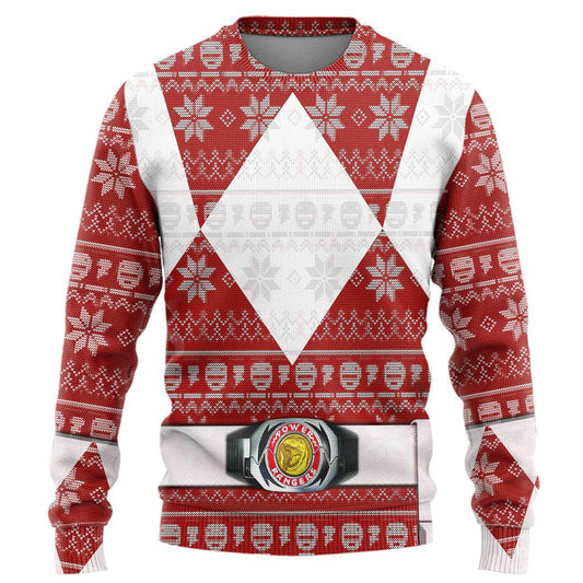 Red Mighty Morphin Power Ranger - Ugly Christmas Sweater