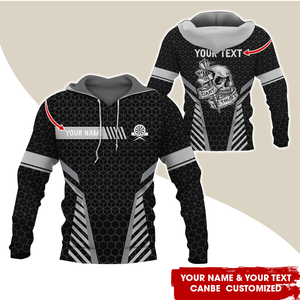 Personalized Skull Darts Premium Hoodie, Customized Name & Text Darts Hoodie, Honeycomb Pattern Hoodie, Perfect Gift For Darts Lovers, Darts Player
