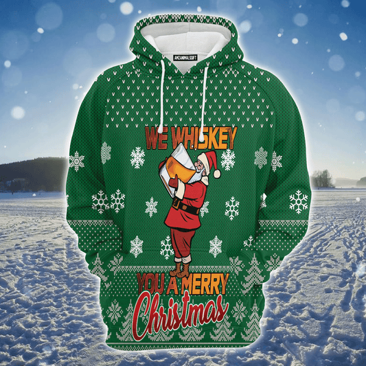 Sata & Whiskey Premium Christmas Hoodie, We Whiskey You A Merry Christmas Unisex Hoodie For Men & Women - Perfect Gift For Christmas, Whiskey Lover