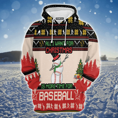 Baseball Premium Christmas Hoodie, All I Want For Christmas Is More Time For Baseball Unisex Hoodie For Men & Women - Perfect Gift For Christmas, Baseball Lovers
