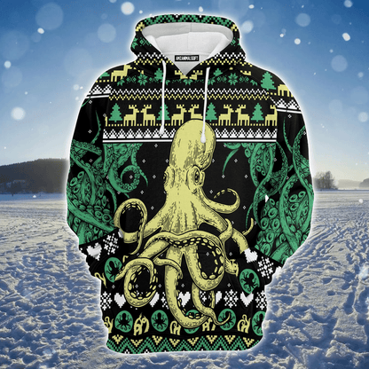 Octopus Premium Christmas Hoodie, Giant Octopus Christmas Unisex Hoodie For Men & Women - Perfect Gift For Christmas, Friends, Family
