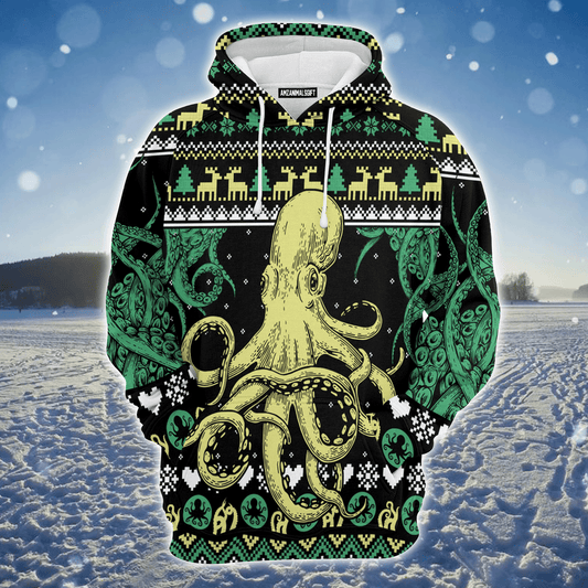 Octopus Premium Christmas Hoodie, Giant Octopus Christmas Unisex Hoodie For Men & Women - Perfect Gift For Christmas, Friends, Family
