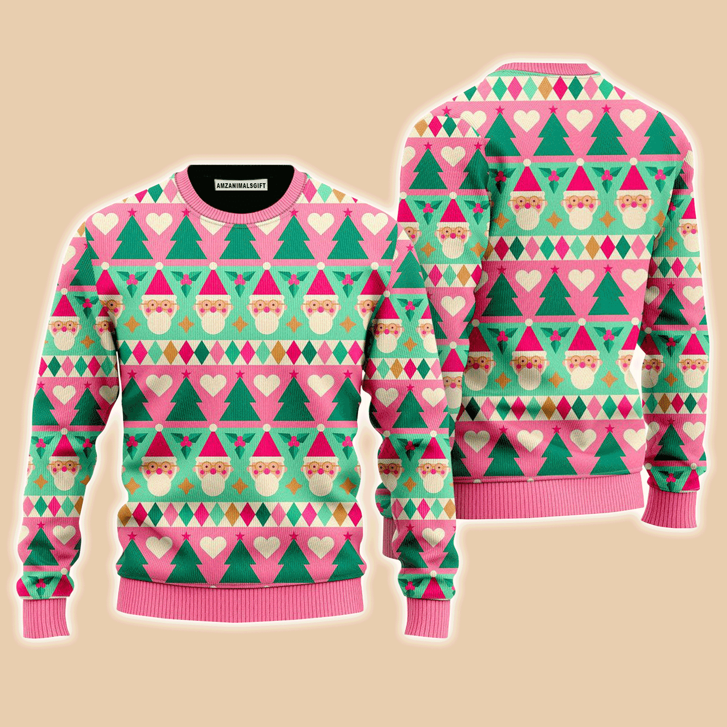 Cute Christmas Geometric Elements Pattern Sweater, Ugly Sweater For Men & Women, Perfect Outfit For Christmas New Year Autumn Winter