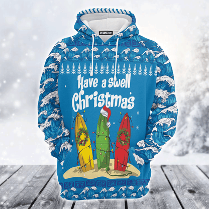 Surfer Swell Premium Christmas Hoodie, Have A Swell Christmas Unisex Hoodie For Men & Women - Perfect Gift For Christmas, Surfer Swell