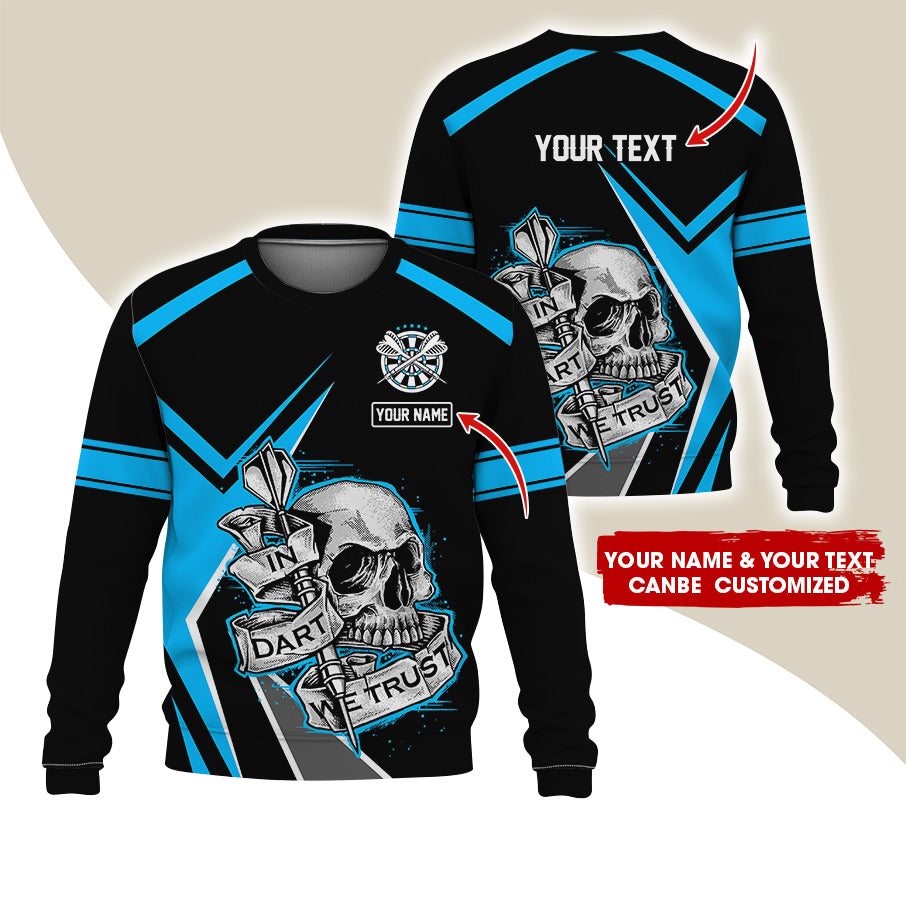 Customized Name & Text Darts Sweatshirt, Personalized Darts Skull In Darts Sweatshirts For Men & Women - Gift For Darts Lovers, Darts Players