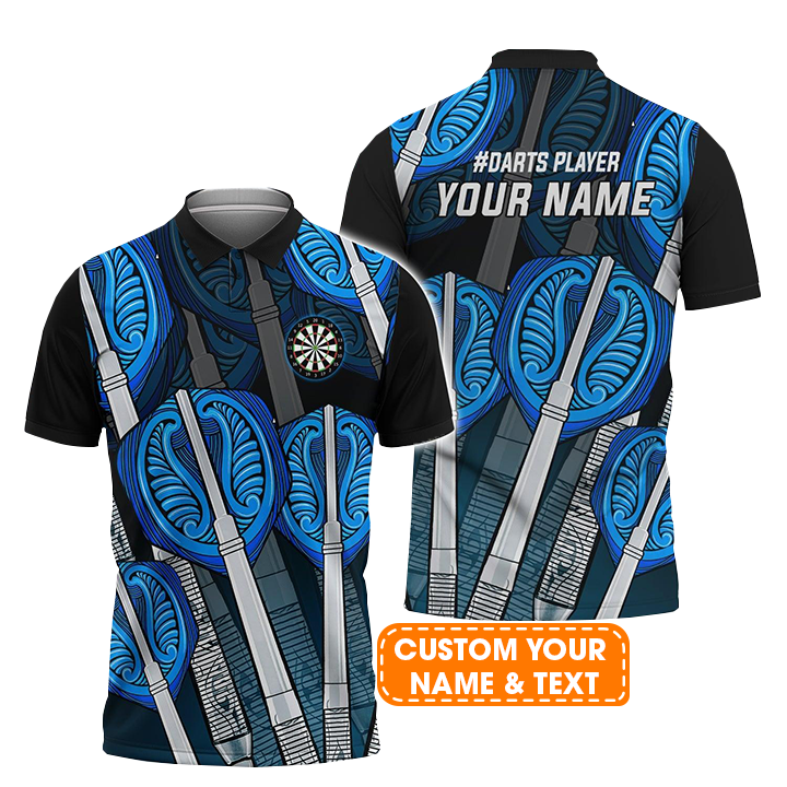 Darts Custom Name Men Polo Shirt, Blue Darts Personalized Men Polo Shirt Gift For Darts Lovers, Friend, Darts Team Player
