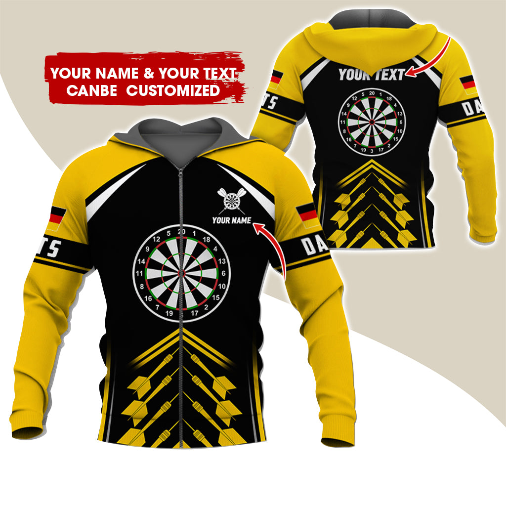 Customized Name & Text Darts Premium Zip Hoodie, Personalized German Flag Darts Zip Hoodie For Men & Women - Gift For Darts Lovers, Darts Players