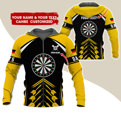 Customized Name & Text Darts Premium Zip Hoodie, Personalized German Flag Darts Zip Hoodie For Men & Women - Gift For Darts Lovers, Darts Players