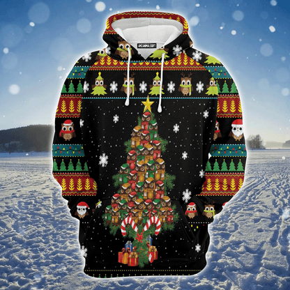 Owl Premium Christmas Hoodie, Owl Christmas Tree Christmas Unisex Hoodie For Men & Women - Perfect Gift For Christmas, Owl Lovers