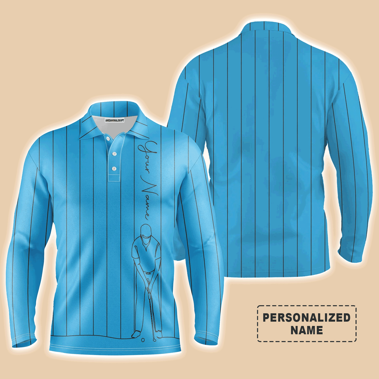 Custom Golf Long Sleeve Men Polo Shirt - Multicolor Stripe Pattern Custom Name Apparel - Personalized Gift For Men, Golf Lover