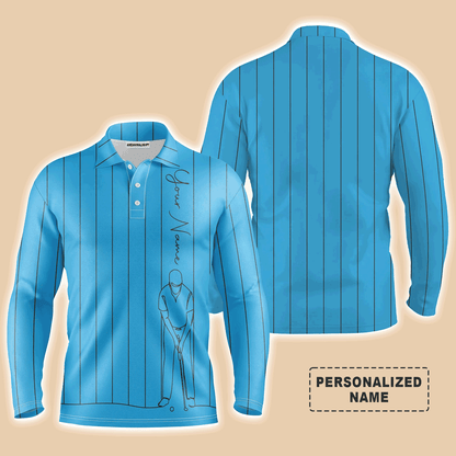 Custom Golf Long Sleeve Men Polo Shirt - Multicolor Stripe Pattern Custom Name Apparel - Personalized Gift For Men, Golf Lover