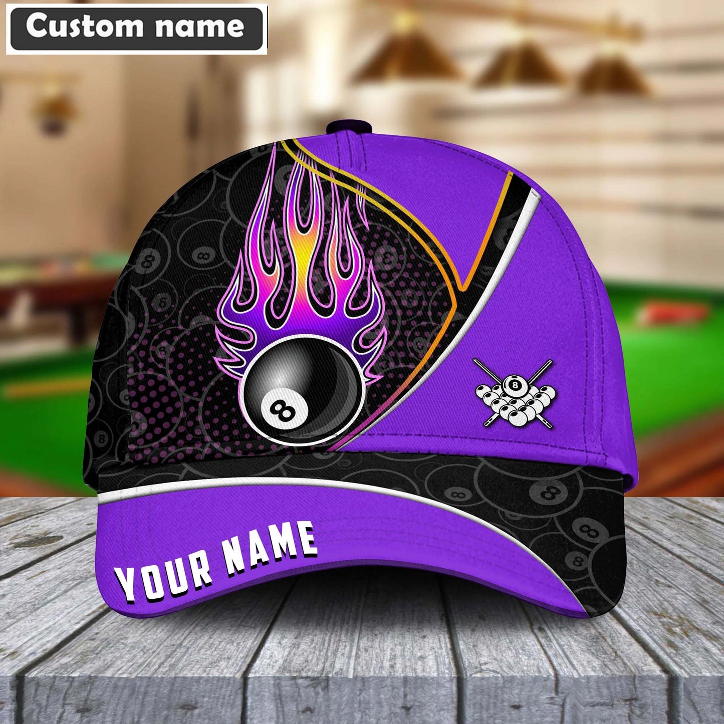 Customized Billiard Cap, Purple and Black Strike Ball 8 Billiard Pool Personalized Name Hats, Best Billiard Pool Hat For Billiard Players