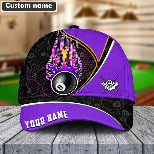 Customized Billiard Cap, Purple and Black Strike Ball 8 Billiard Pool Personalized Name Hats, Best Billiard Pool Hat For Billiard Players