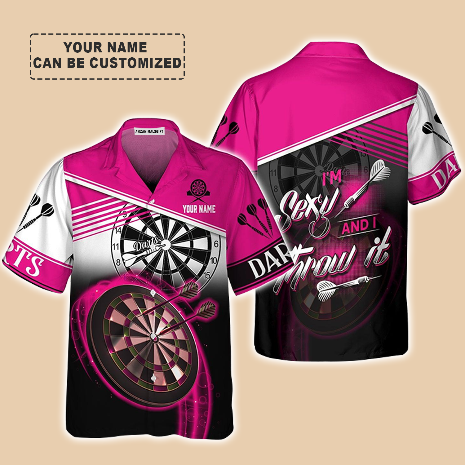 Darts Custom Name Aloha Hawaiian Shirt For Summer, Pink Dart Board Personalized Hawaiian Shirt, Gift For Darts Team Players, I'm Sexy And I Throw It