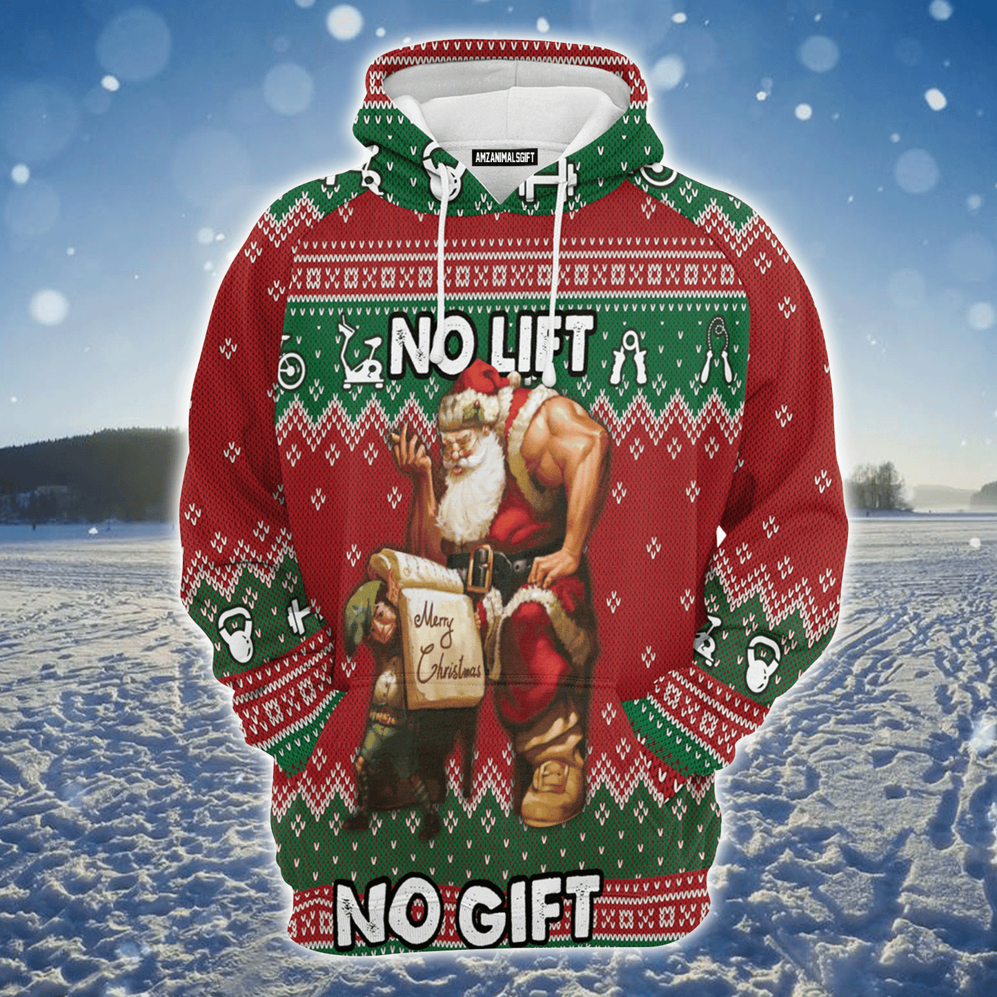 Santa Gym Premium Christmas Hoodie, No Lift No Gift Christmas Unisex Hoodie For Men & Women - Perfect Gift For Christmas, Family, Gymer