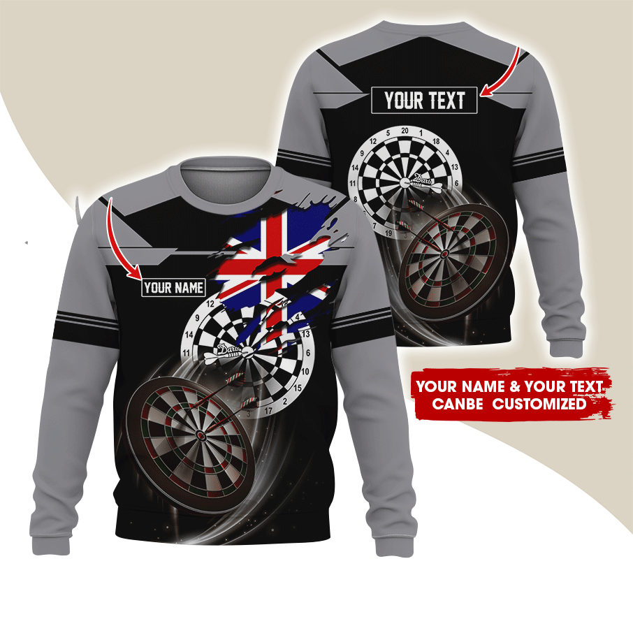 Customized Darts Sweatshirt, England Flag Pattern Sweatshirt For Men & Women, Perfect Gift For Darts Lovers, Friend, Family