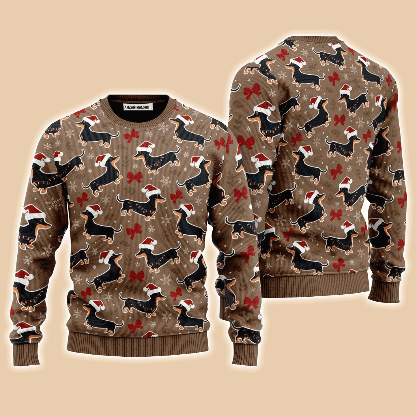 Dachshund Christmas Hat Sweater, Ugly Sweater For Men & Women, Perfect Outfit For Christmas New Year Autumn Winter