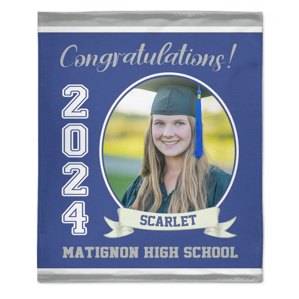 Personalized Graduation Blanket 2024 Graduate, Custom Photo, Name And School, Perfect Gifts for Graduation