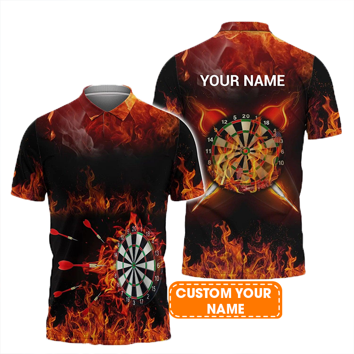 Customized Darts Polo Shirt, Darts Fire, Personalized Name Polo Shirt For Men  - Perfect Gift For Darts Lovers, Darts Players
