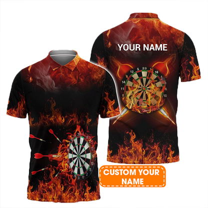 Customized Darts Polo Shirt, Darts Fire, Personalized Name Polo Shirt For Men  - Perfect Gift For Darts Lovers, Darts Players
