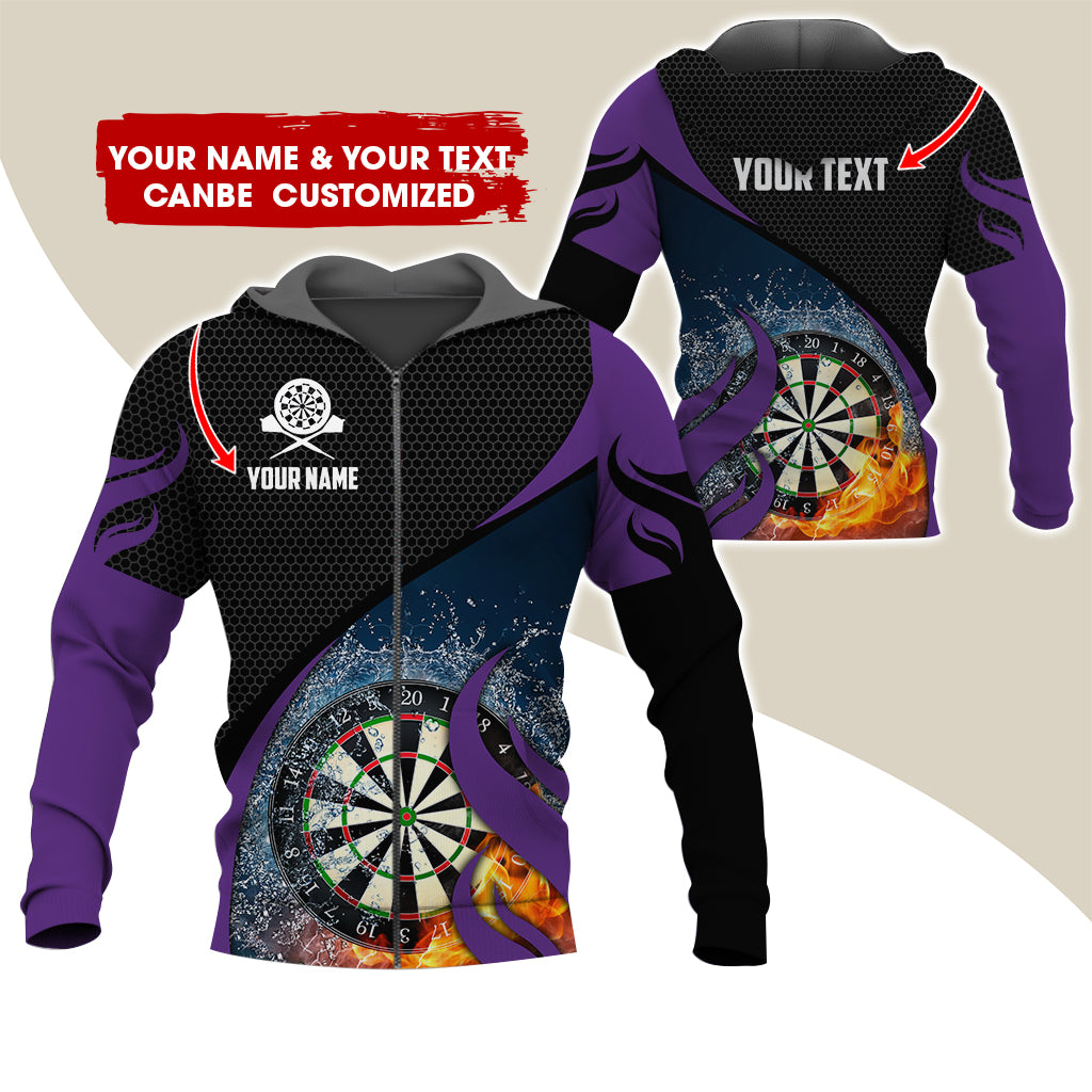 Custom Name Darts Premium Zip Hoodie, Customized Honeycomb Pattern Dartboard Flame Zip Hoodie For Men & Women - Gift For Darts Lovers, Darts Players