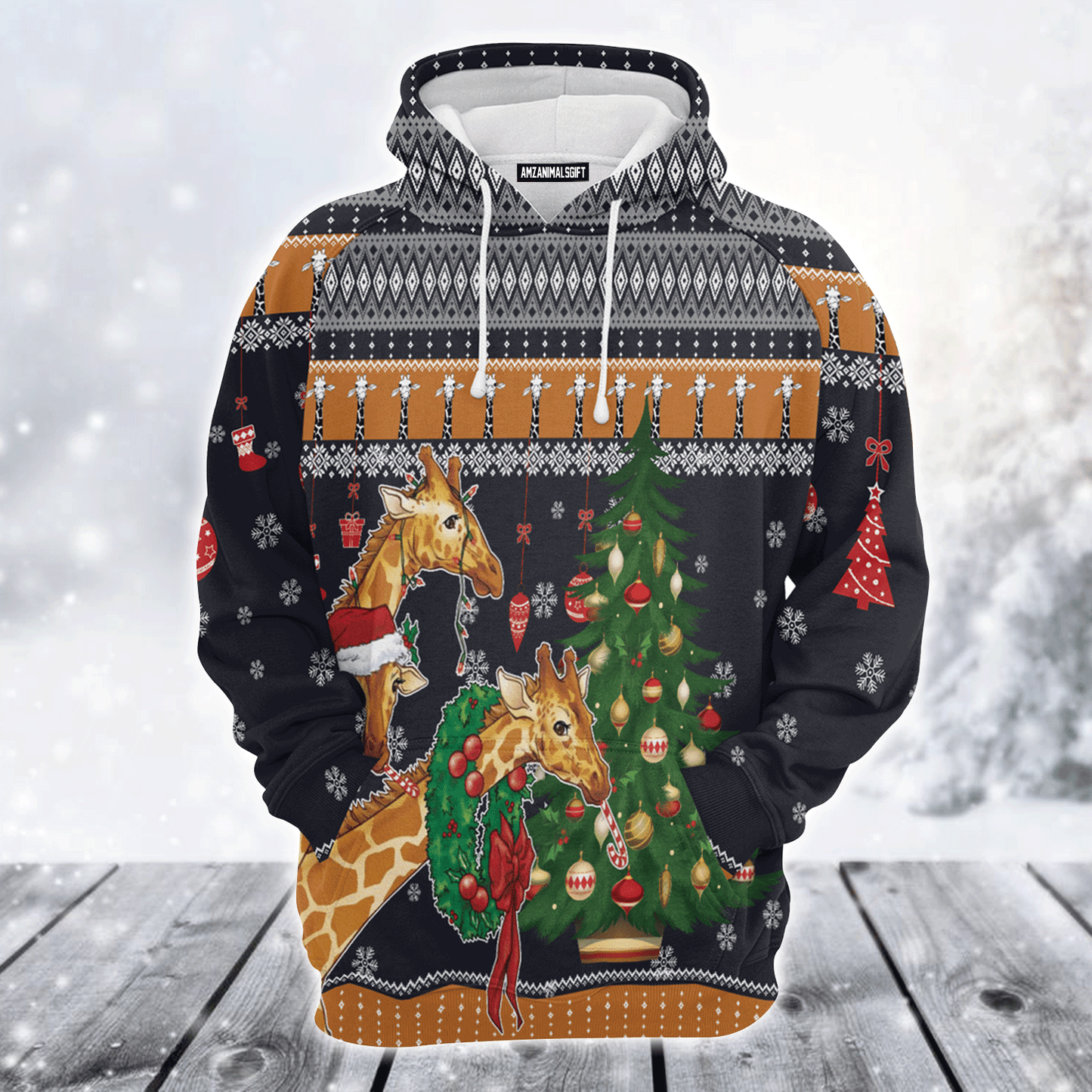 Giraffe Premium Christmas Hoodie, Giraffe Love Christmas Unisex Hoodie For Men & Women - Perfect Gift For Christmas, Giraffe Lover