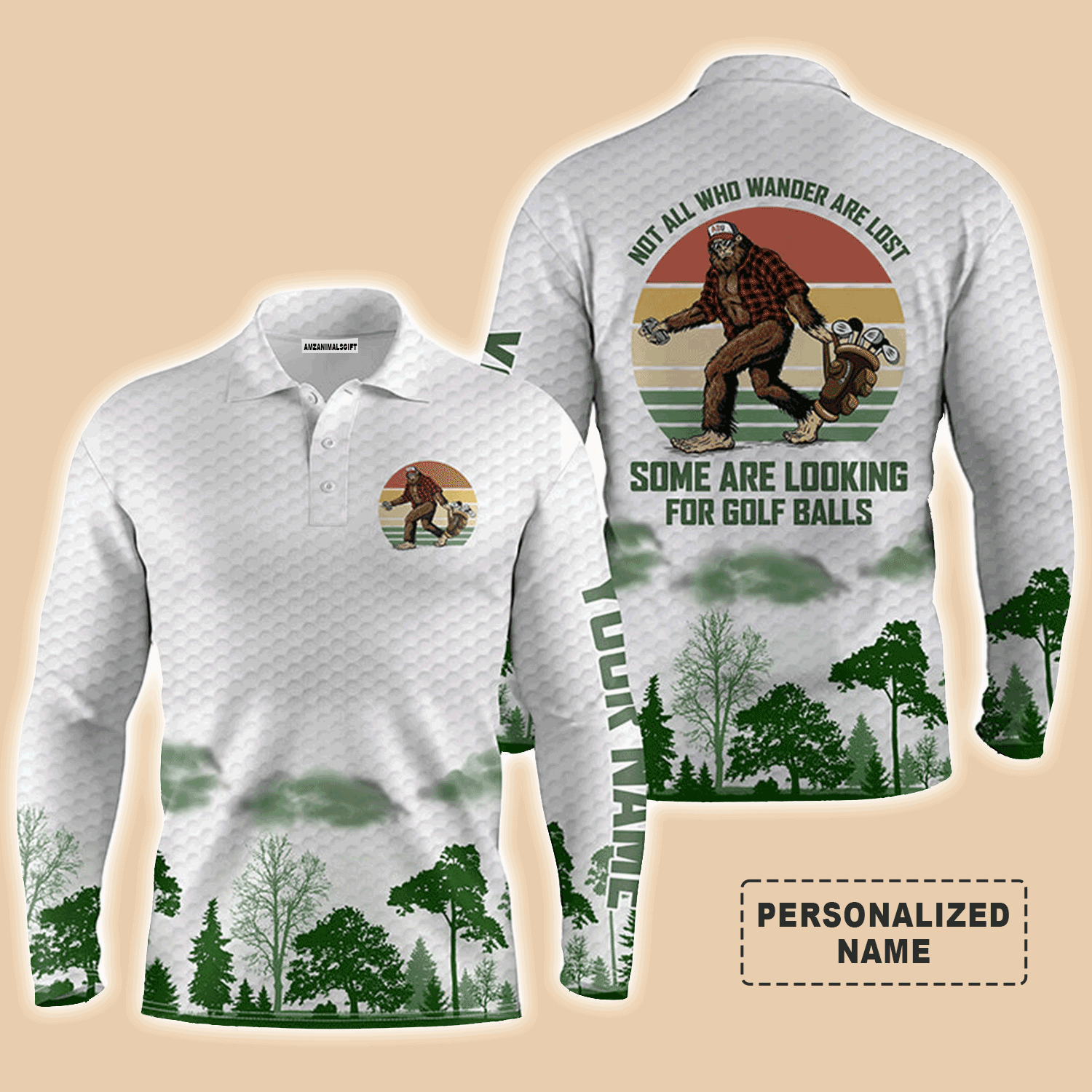 Custom Golf Long Sleeve Men Polo Shirt, Bigfoot Golf Personalized Name Men Polo Shirt For Men - Perfect Gift For  Golf Lovers
