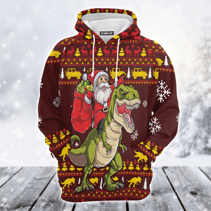 Santa Premium Christmas Hoodie, Santa Riding Dinosaur Funny Unisex Hoodie For Men & Women - Perfect Gift For Christmas, Friends, Family