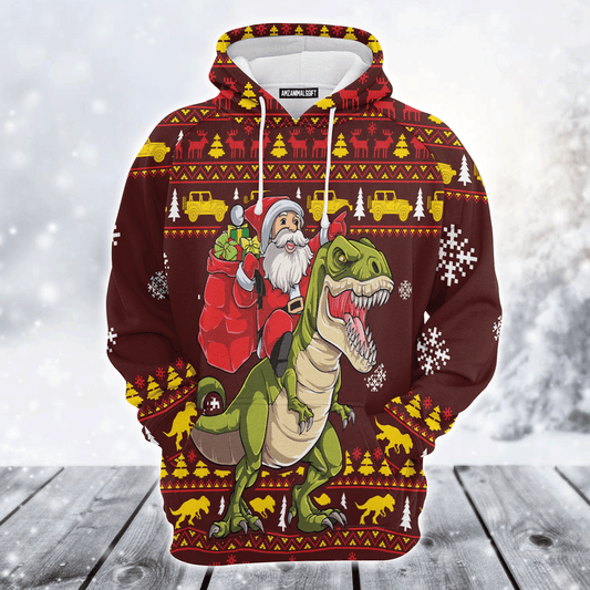 Santa Premium Christmas Hoodie, Santa Riding Dinosaur Funny Unisex Hoodie For Men & Women - Perfect Gift For Christmas, Friends, Family