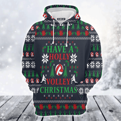 Volleyball Xmas Premium Christmas Hoodie, Have A Holly Volley Christmas Unisex Hoodie For Men & Women - Perfect Gift For Christmas, Volleyball Lovers