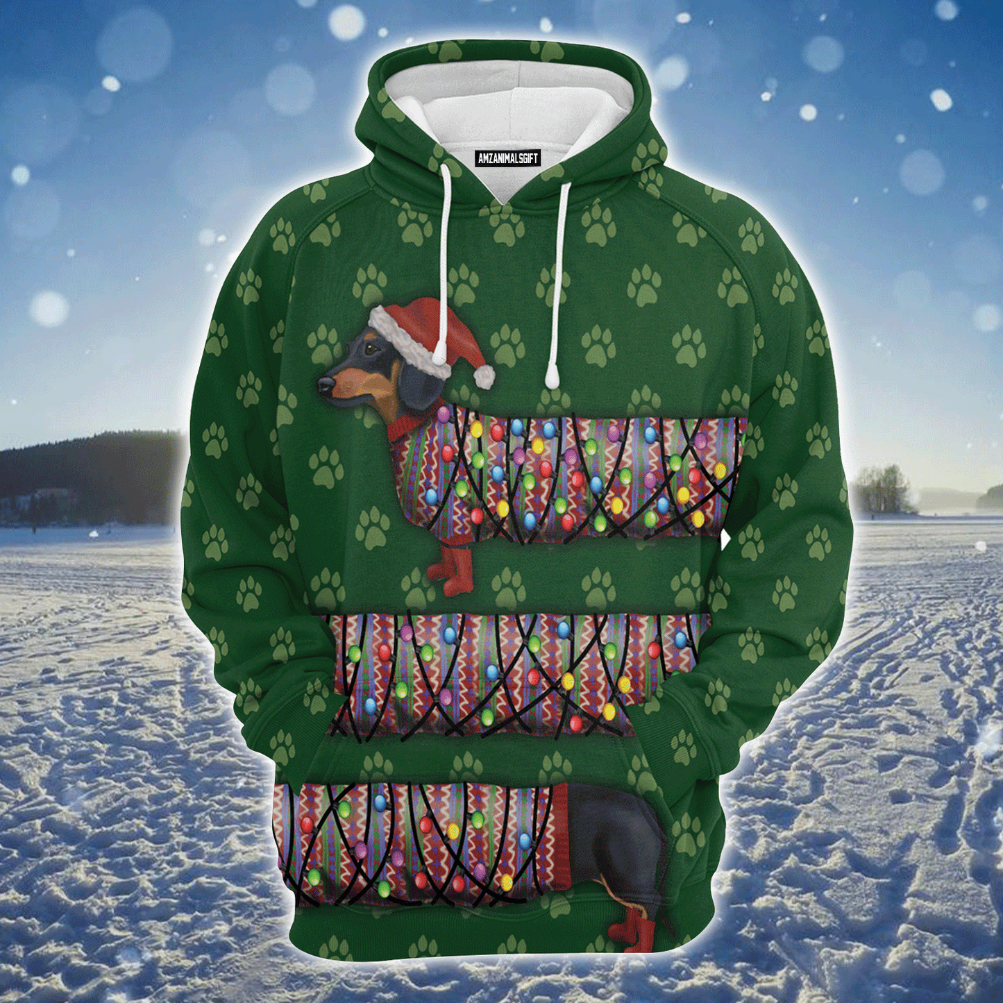 Dachshund Xmas Premium Christmas Hoodie, Dachshund Lights Christmas Unisex Hoodie For Men & Women - Perfect Gift For Christmas, Dachshund Lovers