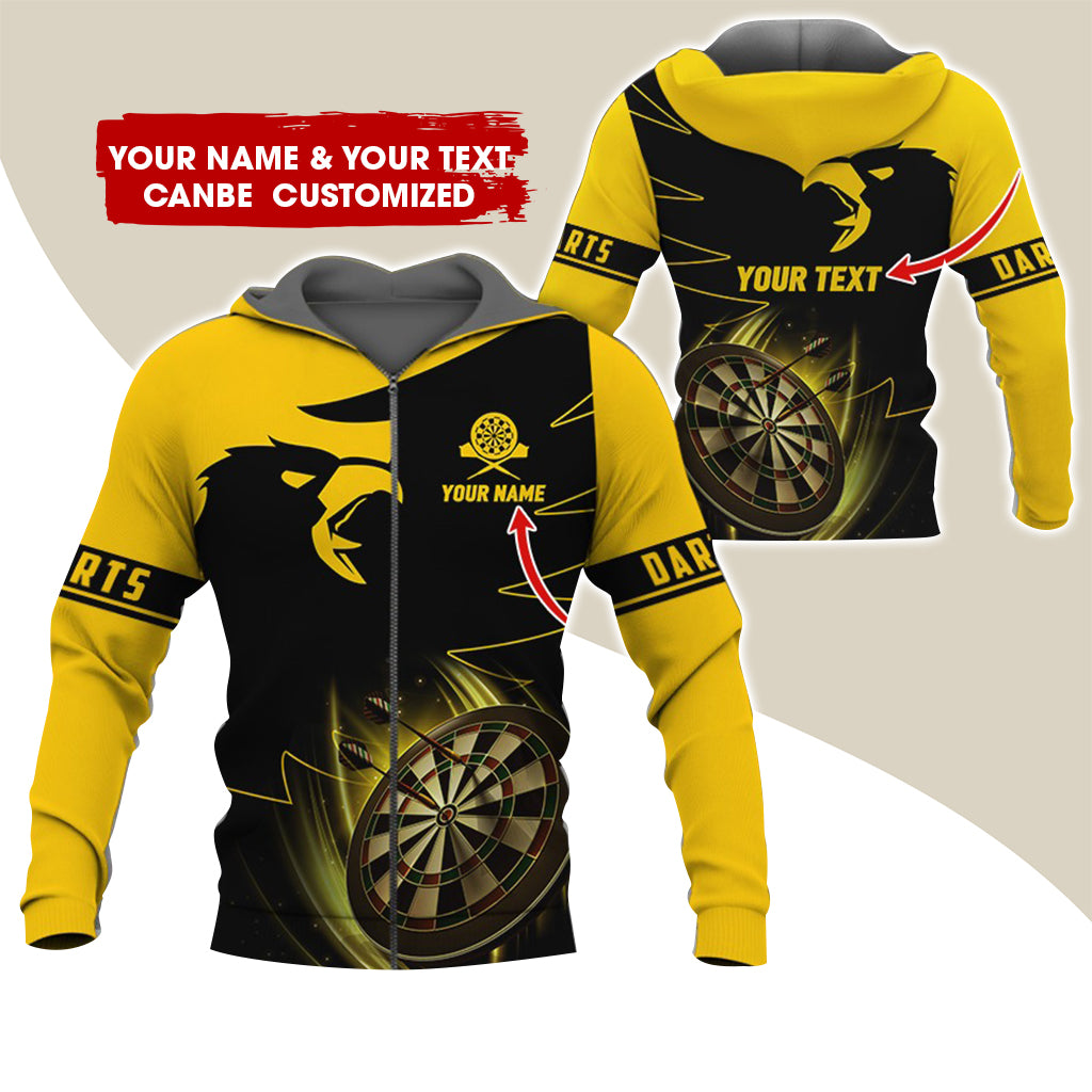 Customized Name & Text Eagle Darts Premium Zip Hoodie, Personalized Dartboard Zip Hoodie For Men & Women - Gift For Darts Lovers, Darts Players