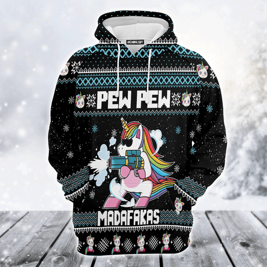 Unicorn Xmas Premium Christmas Hoodie, Unicorn Pew Pew Madafakas Funny Unisex Hoodie For Men & Women - Perfect Gift For Christmas, Unicorn Lovers