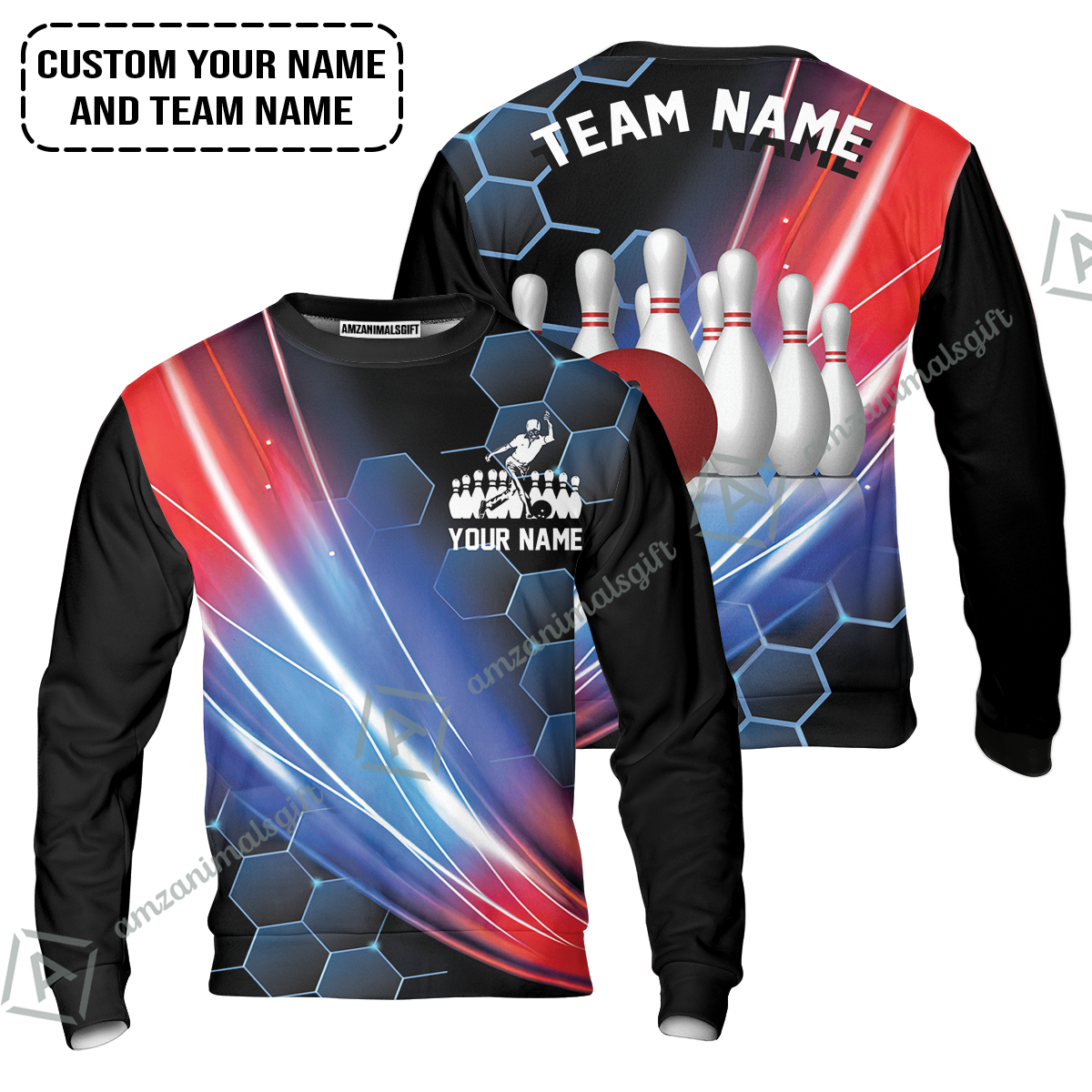 Personalized Bowling Men Hawaiian Shirt - Custom Name,Team Name Honeycomb Pattern Bowling Hawaiian Shirt For Men & Women Bowling Lover