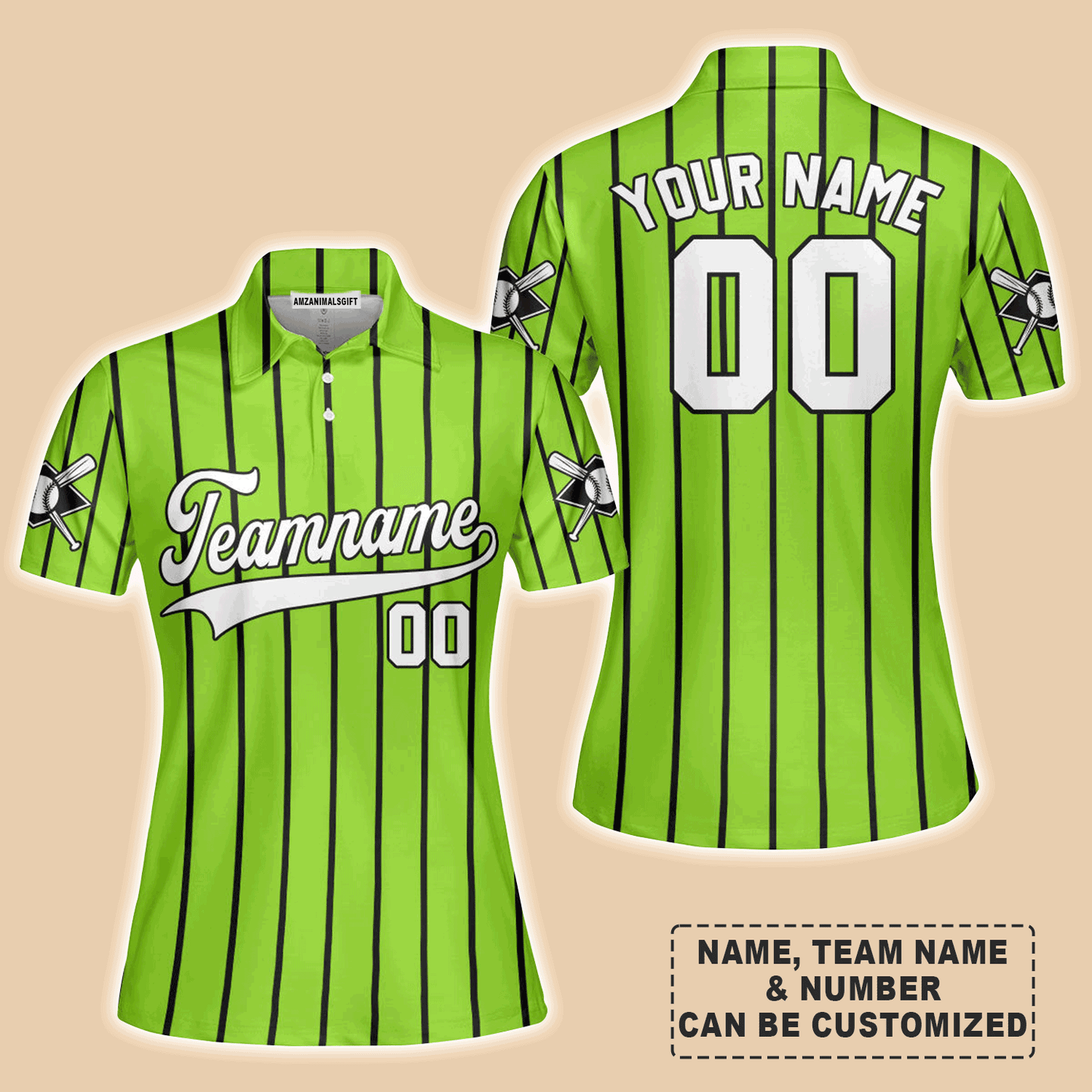 Customized Baseball Women Polo Shirt, Canada Baseball Logo Green With Black Stripes Custom Polo Shirt - Perfect Polo Shirt For Women, Baseball Lovers