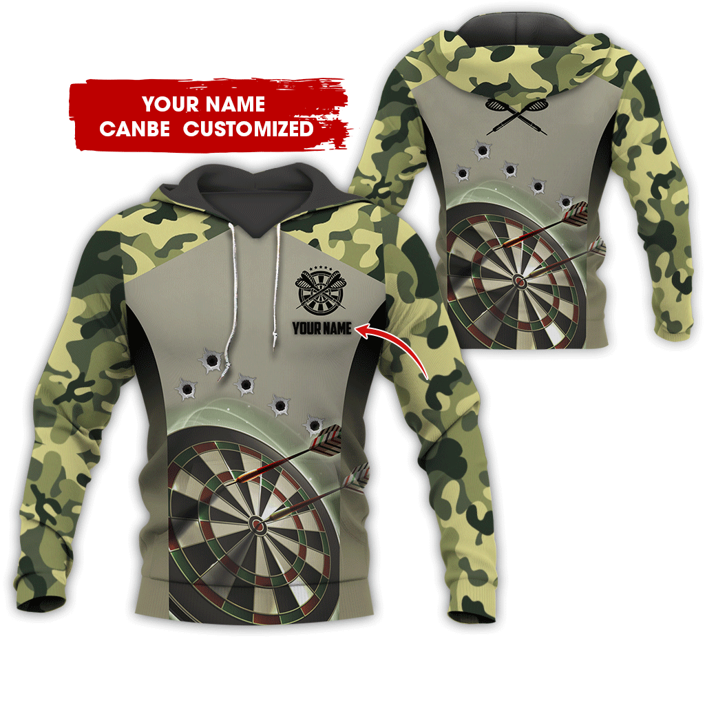 Customized Name Darts Premium Camo Hoodie, Bullet Hole & Camo Pattern Darts Hoodie For Men & Women - Gift For Darts Lovers, Friend, Family