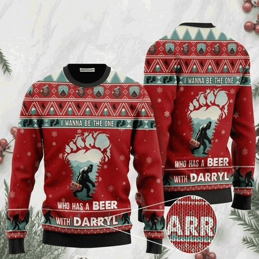 Bigfoot Sweater Who Has A Beer Whit Darryl, Ugly Christmas Sweater For Men & Women, Perfect Outfit For Christmas New Year Autumn Winter