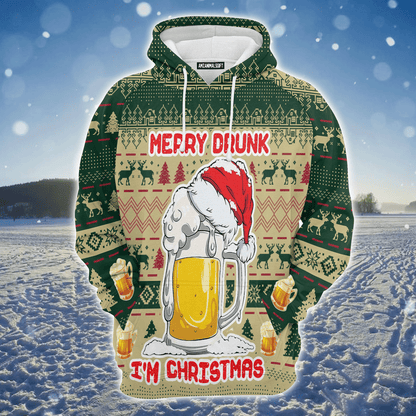 Beer Lover Premium Christmas Hoodie, Merry Drunk I'm Christmas Unisex Hoodie For Men & Women - Perfect Gift For Christmas, Beer Lover