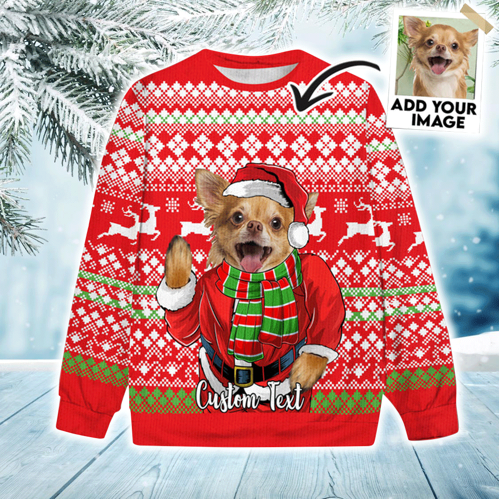 Custom Ugly Christmas Sweater - Personalized Pet Photo Sweater, Funny Sweater Custom Santa Claus Red Color, Perfect Gift For Dog Lovers, Friend, Family